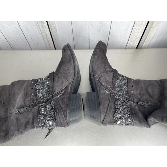 Not Rated Women's Moonshine Boot GRAY Knee High Boots Size 8 Faux Suede Cowboy - Picture 4 of 7